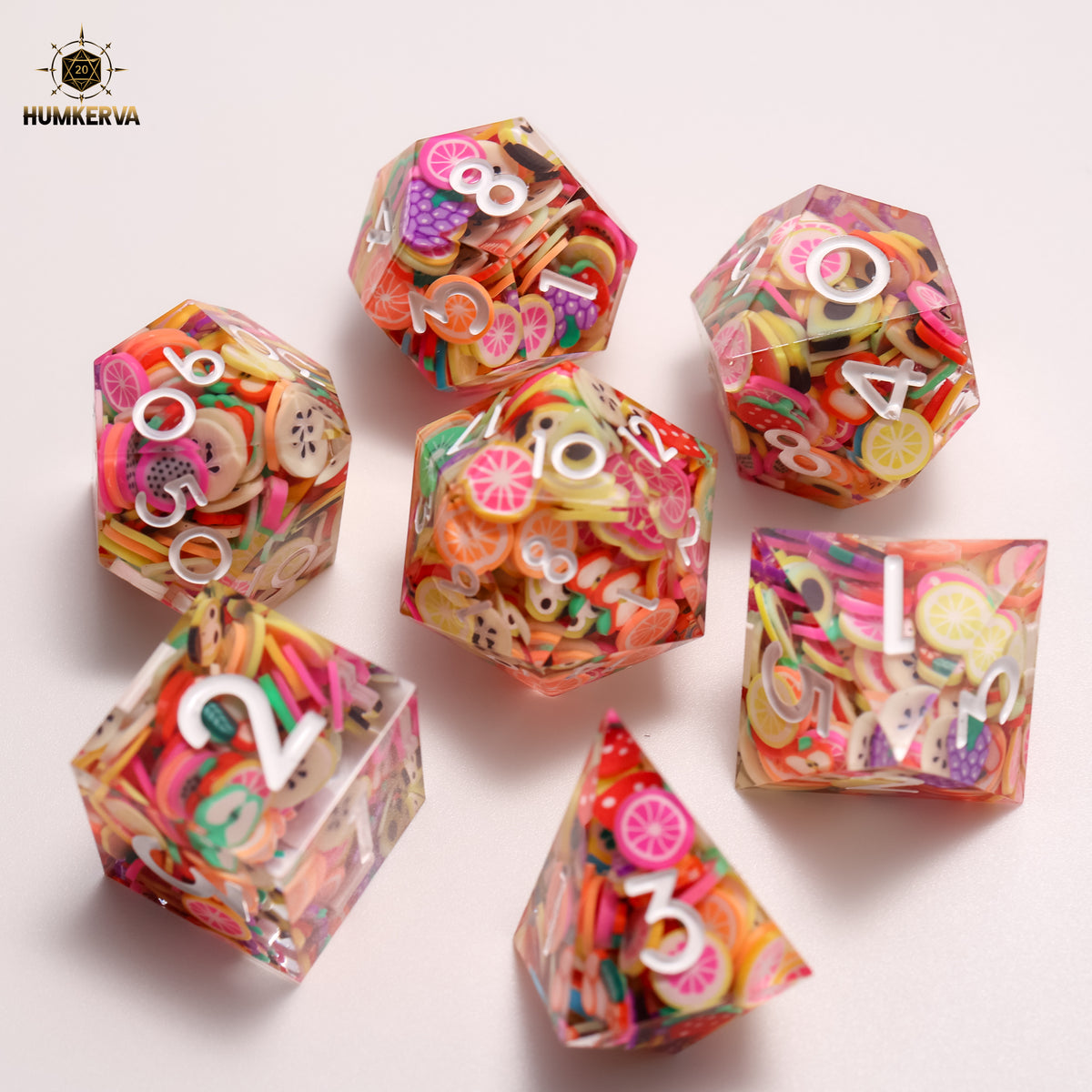Fruit Slice Resin Dice Set – 7PCS Polyhedral RPG Dice