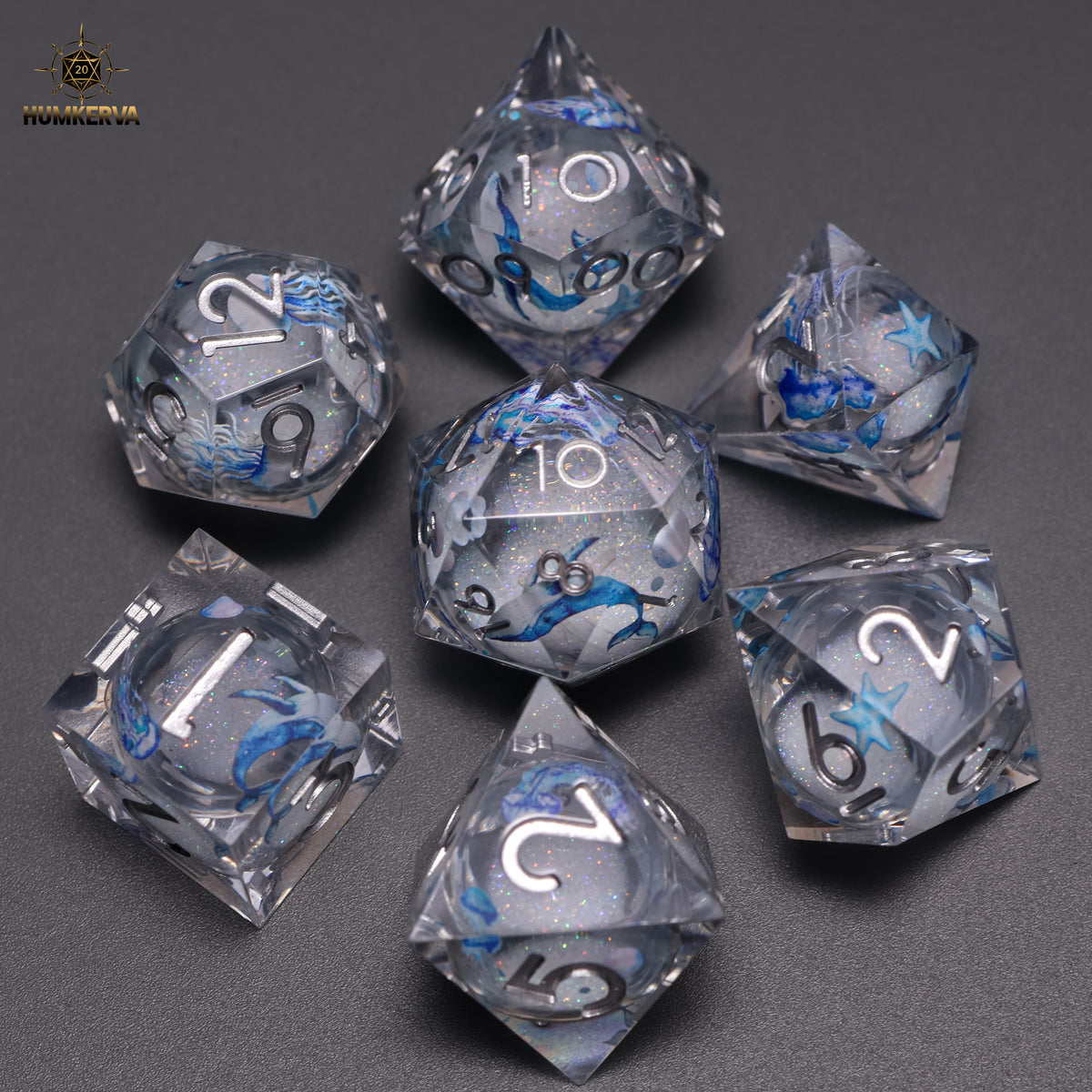 7pc RPG Dice Set – Moonlit Jellyfish | Clear Resin Dice