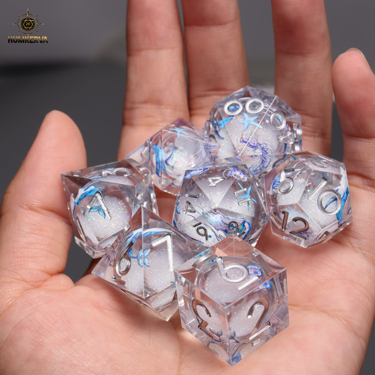 7pc RPG Dice Set – Moonlit Jellyfish | Clear Resin Dice