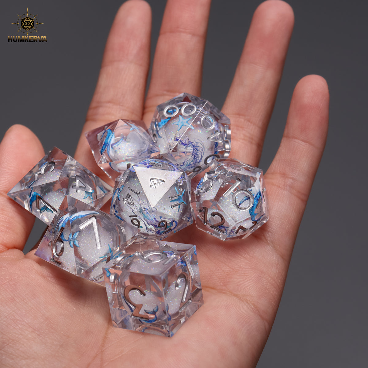 7pc RPG Dice Set – Moonlit Jellyfish | Clear Resin Dice